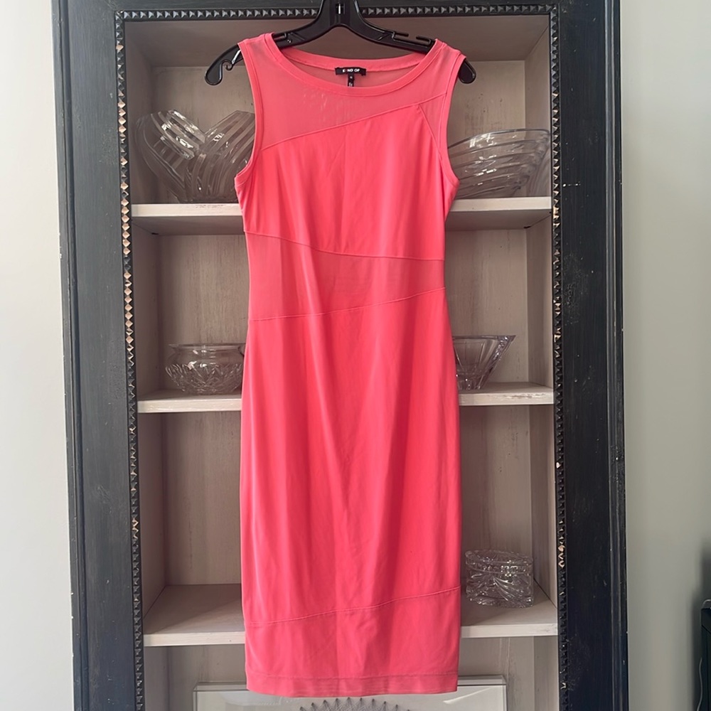 Sleeveless Coral dress with mesh accents size S. Beautiful for Spring!